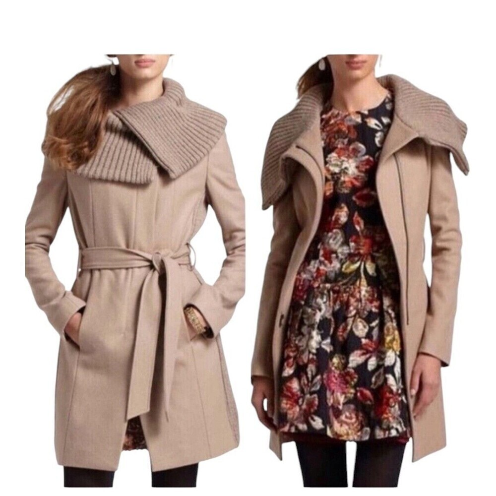 Anthropologie Elevenses Judith Wool Blend Belted Coat in Camel Size 6 #B04